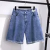 150kg Plus Taille Femmes Cinq Points Denim Shorts Hip 150 Été Taille haute Lâche Pantalon large Bleu Noir 5XL 6XL 7XL 8XL 9XL x2lM #