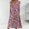 Vestidos de festa verão feminino vestido floral impressão boho casual v pescoço solto retro elegante senhoras saia bolso estilo