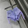 Women's Shorts 2024 Summer New Womens Purple Fashion Sexy Low Rise Single Breasted A-line Denim With Strap Hot Pants Female 240329