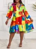 dr for Women 2023 NEW Casual Plus Size Abstract Print Flowy Shirt Dr Vestidos De Mujer Elegant Boho Mini Robe Female e3lR#