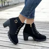 Bottes femmes talon épais cheville couleur unie fermeture éclair latérale bière Festival robe chaussures