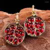 Boucles d'oreilles pendantes en forme de grenade rouge naturelle, bijoux en métal pour femmes, cadeaux de mariage, accessoires de vacances