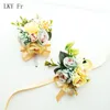 LKY FR Wedding Boutniere Groom Brooch FRS Artificial Roses Armband för brud Corsage Pins äktenskap bröllopsmän Buttol H09L#