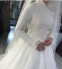 2023 Blanc Arabe Musulman Mariage Dres Princ Col Haut Lg Manches Dentelle Appliques Robes De Mariée Robe De Mariage E3Nm #