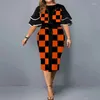 Vestidos de festa outono feminino tendência impressão xadrez em forma de x plus size midi vestido feminino moda borboleta manga elegante robe