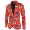 Men's Suits Fashionable Leisure Christmas Printed Buttons Long Sleeve V Neck Suit Coat With Pocket Slim Fitting Outwear Blouses