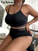 0xl - 4xl żebrowane bikini duże rozmiary stroju kąpielowego Plus Kobiety kostium kąpielowy Kobiet Dwuczęściowy zestaw Bikini Kąpiec Bather SWORE V4987 W3S8#