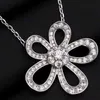 Brand de créateur 925 Collier de tournesol van en argent sterling plaqué avec une chaîne de clarbone pendentif en or complet en or blanc 18 carats