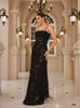 Mingmingxi Formal OCN DRES MAXI Black Appliques Dres for Dancing Parties LG Elegant and Beautiful Women Dr P5sv#