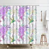 Shower Curtains Flowers Birds Curtain Purple Floral Spring Animal Toucan Parrot Bath Waterproof Fabric Bathroom Decor Screen Set