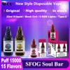 SFOG Puff 15000 Vapes Puffle jetable 15k E Cigarette Soul Bar 15000 Puff Vape 22 ml Pod Pod Vaper 15k Puff Mesh Coil 15 FLAVORS 5% 2% avec 6 lumières RVB Big Vapor Pen