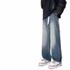 Homme Nouveau Printemps Taille élastique Baggy Jeans Fi Denim Pantalon à jambes larges Hip Hop Couleur unie Jambe droite Streetwear INS f7xz #