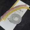 Fashion Women Jewelry 925 Sterling Silver Iced Out Lab Created Colorful Vvs Red Moissanite Diamond Cluster Tennis Chain