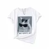 Femmes Carto T-shirts Été Mignon Chat Imprimé Respirant Manches Courtes O-Cou Couple Streetwear Vêtements Lâches Plus Taille R1ht #