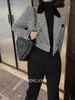Blazers veste femmes vêtements manteau extérieur de luxe Style coréen Y2k recadrée hiver élégant costumes en Tweed couture gris court 240320