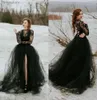 Urban Sexy Dresses Plus Size Gothic Bride Black Wedding Lace Long Sleeve V Neck Open Backless A Line Vintage Bridal Gowns Vestido De Noiva yq240329