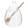 Dinnerware Sets Glass Honey Jar Transparent Container Clear Syrup Dispenser Household Pot With Stirrer Home Storage Scoop