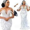 2024 Oct Arabic Aso Ebi Plus Size Mermaid White Wedding Dr Crystals Pearls Luxurious Bridal Gowns Dres vestidos de novia s5YI#