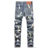 Jeans patchwork strappati vintage blu Jeans a vita media Fi Staple Pantaloni denim da uomo casual Abbigliamento hip-hop u87e #