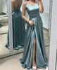 Elegant Spaghetti Straps V-Neck Satin Evening Dresses With Slit A Line Floor Length Purple Prom Dress Formal Party Gown for Women