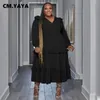 CM. Yaya Plus Size Women Cascading Curphles LG Sleeve V-Neck Loose Maxi Lg Dr Vintage Curve Ins Smock Dres Vestidos 01WY#