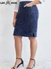 lih hua kvinnors plus size denim kjol hösten chic elegant kjol för knubbiga kvinnor stigna kjol d7hx#