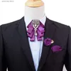 Pajaritas de lujo Crystal Bow Tie Broche Set Coreano Británico Mens Business Collar de boda Flores Ramillete 3 PCS Conjuntos Joyería de gama alta Regalos Y240329