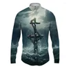 Men's Casual Shirts 2024 Spring And Autumn Fashion Button 3D Tsunami Printed Hawaiian Long -sleeved Shirt Top