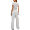 Dames Tweede stuk broek Moderne Women 2 Set Ademblage Crop Top en Wide Been Simple Short Sleeve High Taille broek met zakken Drop D Otvty