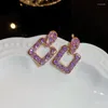 Boucles d'oreilles pendantes en strass violet pour femmes, bijoux de fête de tempérament Simple