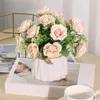 Flores decorativas vaso rosas astetic decoração do quarto planta artificial adornos vasos de plantas de plástico bonsai pano de seda flor falsa