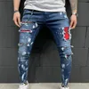 Jeans pour hommes Patch Plaid Slim Crayon Pantalon Four Seass Fi Trend Men's Hole Stretch Jeans Enduit Denim Cott Brand New n8Xh #