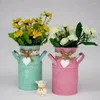 Vases 2pcs Shabby Chic Fleur Vase Tin Pichet Pichet Métal Mariage Décor À La Maison Bleu Rose