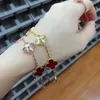 Designer Original Brand Van Four Leaf Grass Armband High Version Lucky Double Sided V Gold Plating 18K Rose Laser Red Chalcedony With Logo