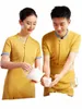 2023 Zomer Chinese Restaurant Ober Korte Mouw Geel Shirt + April Set Vrouwen Hotel Werken Uniform Hotpot Waitr Werkkleding u6cz #