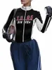 Sweetown Zip Up Moto Biker Racing Jackets Mulheres Techwear Ctrast Stitched Patchwork Manga Completa Crop Coats Y2K Roupas de Outono U2ya #