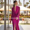 elegant Evening Dr Lg Sleeves Deep V Neck High Slit Sexy Evening Gowns for Women 2024 Fuchsia Mermaid/Trumpet Formal Dr 33CL#