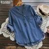 Zanzea 2023 Chemises bleues en denim pour femmes Fi Automne Blouse Casual Butt V Col Lg Manches Tops Jean Tunique Blusa Plus Taille b4QD #