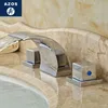 Rubinetti per lavandino del bagno Azos Rubinetto diviso Lavabo a cascata Ottone cromato Freddo e interruttore sotto il bancone El Doppia maniglia Tre H