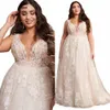 غارق V-neck بالإضافة إلى الحجم A-Line Wedding Dres Lace Poho Boho Modest Bridal Romatic Plus+ Women Robe Mariage Femme U2ok#