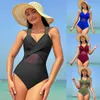 2024 Nouveau maillot de bain une pièce femme couleur unie maille maillot de bain bikini hauts ensemble maillot de bain bikini triangle maillots de bain plage couverture robes monokinis