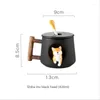 Tazze Vendita diretta Tazza da tè in ceramica creativa con tazze con coperchio e cucchiaio Tazza da caffè Coppia di cartoni animati Regalo di legna da ardere per cani