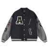 Heren Leer Kunstleer Amerikaanse Letter Borduren Bomberjack Heren Dames Herfst Winter Leren mouwen Patchwork Jas Unisex Varsity Baseball Uitloper 240330