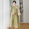 Moderskapsklänningar koreanska chiffong gravida kvinnor sommarklänning gravida kvinnors avslappnade fast o-hals puffärmar eleganta gravida kvinnors tank topl2403
