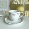 Tasses soucoupes Vintage fleur tasses en céramique Relief Rose arc tasse à thé café et soucoupe pincée à la main rétro temps de détente lait petit déjeuner