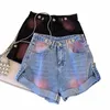 Plus Size L-4XL Denim Pantaloncini vintage per le donne a vita alta Fi Summer Doodle Jean Pantaloni Y2K Abbigliamento femminile Nave libera S1k1 #