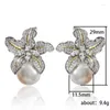 Studörhängen 9.4G Faux Pearl Lily Earring Mans-Made Light Luxury Jewelry and Accessories Copper Zircon Wild