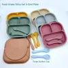 Koppar rätter redskap silikon sugskål matplatta för baby personlig namn matning fyrkantig platta sked sked barn småbarn träning bordsartiklar 3 240329