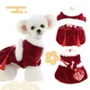 Vêtements de chien Vêtements de Noël pour animaux de compagnie Imprimer Collier de fourrure Collier de velours chaud Jupe pour l'année Costume