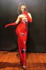 Frauen sexy Nachtclub Bühne Red LG Dr. Sleevel 3D -Druck Tanabata Story Party Feiern Sie Performance Sänger Bühne Kee 60BR#